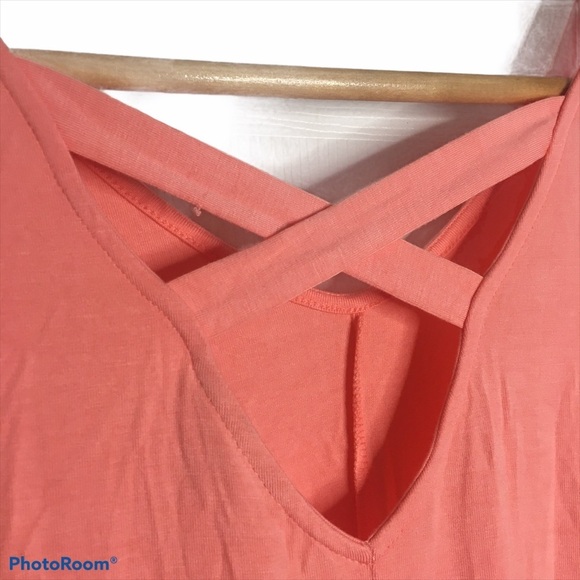 Style & Co Peach Sleeveless Swing Dress Criss Cross Strap Back Large Petite LP - Picture 5 of 7